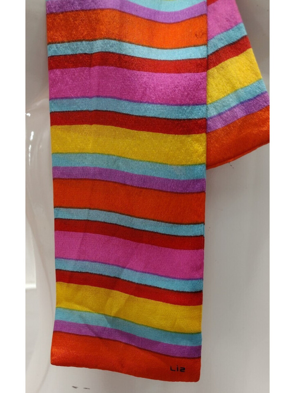 Vintage Liz Claiborne Multicolor Silk Scarf Rainbow Rare Size Long Skinny Slim - Picture 11 of 11